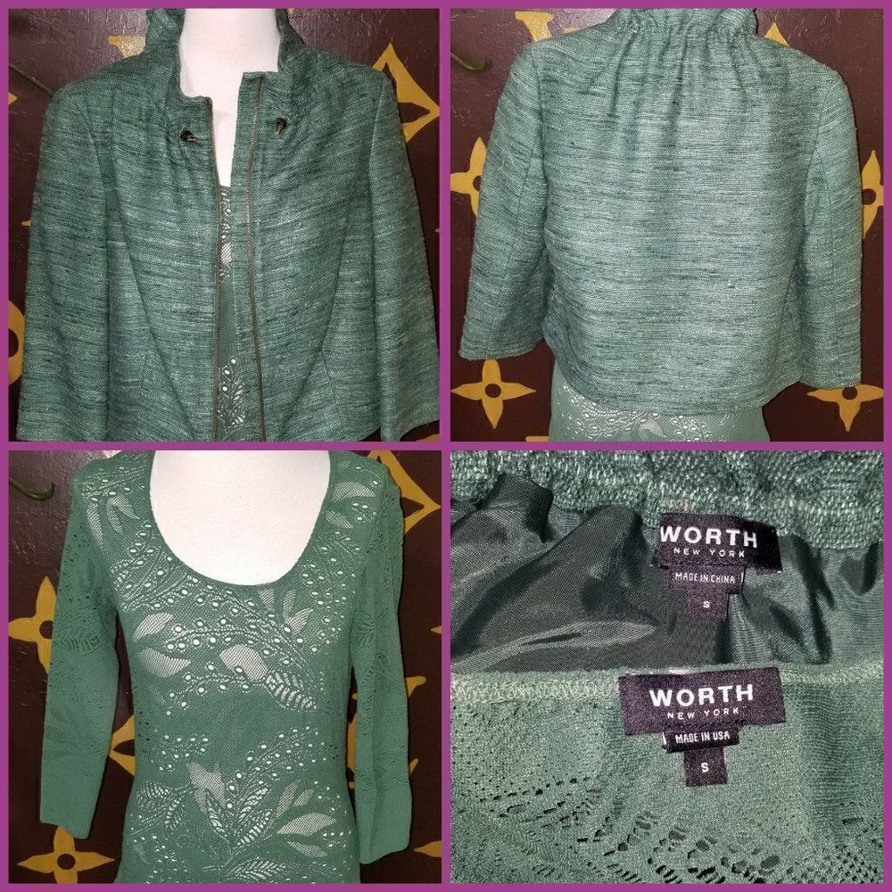 Worth Silk 2pc green Jacket Shirt Set